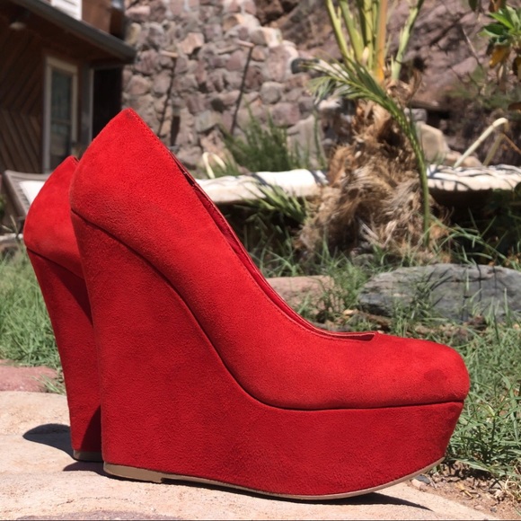 Steve Madden Shoes - STEVE MADDEN- Red Suede Pammyy Wedge